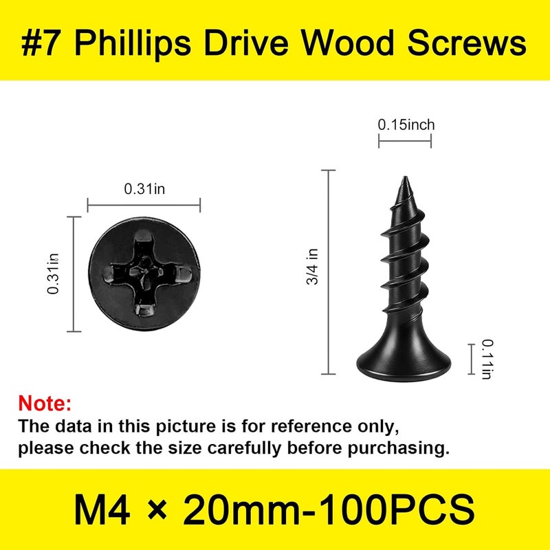 LERNOU #7×3/4" Coarse Thread Drywall Screws, Carbon Steel Black Phillips Flat Head Self-Tapping Screw Suitable for Drywall, Sheetrock & Furniture M4 x 20mm（100 pcs） - Image 2